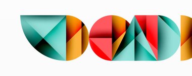 Geometrik tasarım renkli üçgenler oluşturarak harfleri oluşturur. Modern estetik, canlı renkler, minimalist tarz. Kalın şekiller görsel etki yaratır, soyut tipografi mevcut temiz çizgiler.