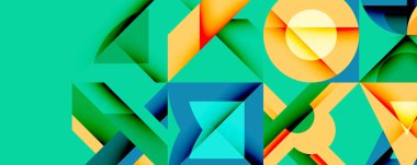 Soyut geometrik bileşim. Üst üste binen şekiller dinamik görsel doku yaratır. Parlak renk hırsızlığı, turuncu, mavimsi tasarım. Modern estetik, temiz çizgiler, kalın şekiller..