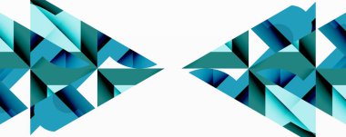 Soyut geometrik şekiller simetrik desenler oluşturur. Mavinin gölgeleri derinlik yaratır, hareket ya da yansıma gösterir. Düzgün çizgileri olan minimalist tasarım kompozisyona hakim..