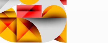 Soyut geometrik bileşim. Üst üste binen şekiller, dinamik görsel ilgi yaratır. Sıcak renkler baskın, serin grilerle zıt. Modern tasarım, temiz çizgiler, canlı estetik..