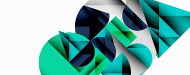 Soyut geometrik bileşim. Üst üste binen şekiller dinamik görsel efekt yaratır. Mavi, deniz mavisi, beyaz renkler tasarımda baskın. Modern estetik, temiz çizgiler sunar.