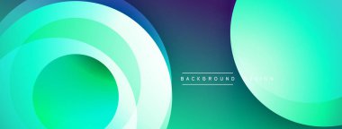 Soyut arkaplan özellikleri katmanlı daireler, türkuazdan koyu maviye kayan gradyanlar. Sağ tarafta katı deniz mavisi rengi var. Minimalist tasarım, modern estetik. Metin arkaplan tasarımı okur.