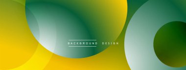 Soyut arkaplan özellikleri üst üste binen daireler, sarıdan yeşile gradyanlar. Pürüzsüz geçişleri olan modern tasarım, dinamik görsel efekt yaratır. Minimalist estetik.