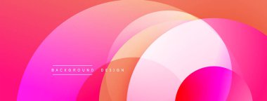 Üstüste binen şeffaf daireler içeren soyut bir kompozisyon. Renkler pembelerden, portakallardan, morlardan değişerek dinamik görsel efekt yaratır. Modern tasarım ögesi.