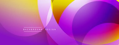 Soyut renkli arkaplan. Üst üste binen şekiller dinamik görsel efekt yaratır. Mor, sarı, pembe renkler arasındaki değişimler kompozisyona hakim. Modern tasarım ögesi.