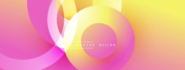 Üst üste binen daireler içeren soyut kompozisyon. Yumuşak eğimler pembelerden, sarılardan, portakallardan canlı görsel efektlere dönüşür. Arkaplan ve sunumlar için uygun modern tasarım.