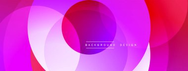 Soyut, enerjik bir arkaplan. Üst üste binen daireler, koyu mordan parlak mora ve kırmızı renge kadar değişen dinamik renk eğimleri yaratır. Modern tasarım ögesi.