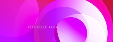 Soyut arkaplan özellikleri üst üste binen daireler, mordan menekşe rengine doğru değişen gradyanlar. Modern tasarım akıcılık, dinamizm ve görsel ilgiyi çağrıştırıyor. Yumuşak geçişler derinlik yaratır.