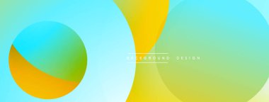 Soyut arkaplan özellikleri üst üste binen renkli çemberler. Yumuşak gradyanlar mavi, yeşil, sarı renkleri harmanlayarak dinamik görsel efekt yaratır. Dijital projeler için uygun minimalist tasarım.