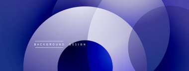 Soyut arkaplan özellikleri üst üste binen daireler, koyu tondan açık maviye gradyanlar. Minimalist tasarım derinlik taşır, modern estetik. İnce metin arkaplan tasarımı okur.