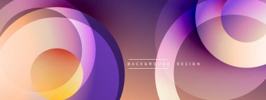 Soyut çemberler çakışıyor, canlı gradyanlar yaratıyor. Mor, turuncu, sarı renkler kusursuz bir şekilde harmanlanır. Modern tasarım akıcılığı ve dinamizmi çağrıştırıyor. Arka planlar için minimalist estetik.