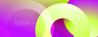 Üst üste binen daireler içeren soyut kompozisyon. Canlı mor, sarı renkler dinamik bir değişim etkisi yaratır. Modern tasarım arka planlar ve sunumlar için uygundur. Yumuşak geçişler, minimalist estetik.