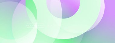 Soyut arkaplan özellikleri üst üste binen şeffaf çemberler. Renkler lavantadan nane yeşiline karışıp yumuşak gradyanlar oluşturuyor. Minimalist tasarım, sakin ve modern estetiği çağrıştırıyor.
