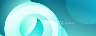 Soyut arkaplan özellikleri üst üste binen şeffaf çemberler. Gölgeler, soluk akulardan derin deniz mavilerine kadar uzanır ve dinamik görsel akış yaratır. Dijital projeler için uygun minimalist tasarım.