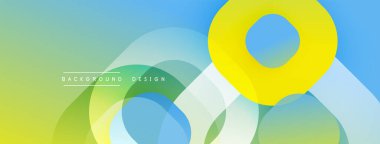 Soyut bileşim, üst üste binen yarı şeffaf daireler, yeşilden maviye ve sarıya geçiş yapan gradyanlar. Modern tasarım akıcılık, derinlik ve görsel uyumu çağrıştırır..