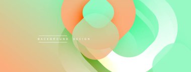 Soyut arkaplan özellikleri üst üste binen yuvarlak şekiller. Yumuşak turuncu, yeşil, bej renkler hafif bir eğim etkisi yaratır. Dijital projeler için uygun minimalist tasarım.