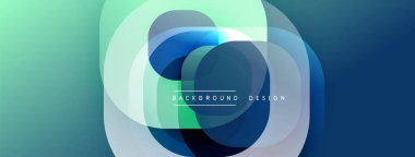 Soyut tasarım özellikleri üst üste binen şeffaf daireler. Gradyan karışımı turkuaz, mavi, beyaz dinamik görsel efekt yaratır. Çeşitli projeler için modern arkaplan.