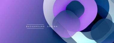 Soyut arkaplan özellikleri üst üste binen daireler, mordan maviye gradyanlar. Modern tasarım akıcılık, derinlik ve görsel uyumu çağrıştırıyor. Dijital projeler için minimalist estetik.