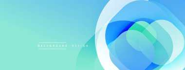 Soyut arkaplan özellikleri üst üste binen şeffaf çemberler. Mavi ve turkuazın gradyan tonları modern ve dinamik görsel efektler yaratır. Dijital projeler için uygun minimalist tasarım.