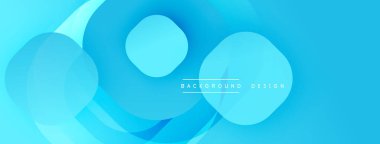 Soyut mavi arkaplan özellikleri üst üste binen daireler, eğriler. Gradyan gölgeler derinlik yaratır, modern estetik. Dijital projeler ve sunumlar için uygun minimalist tasarım.