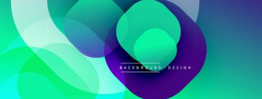 Soyut, enerjik bir arkaplan. Üst üste binen daireler yeşil, mor, mavi tonlarını kullanarak dinamik bileşim oluşturur. Dijital projeler için modern tasarım öğesi. Pürüzsüz gradyanlar görsel cazibeyi artırır.
