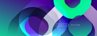 Soyut arkaplan özellikleri üst üste binen daireler, canlı gradyanlar. Mor, mavi, yeşil renkler dinamik kompozisyon yaratır. Dijital projeler için modern tasarım ögesi.