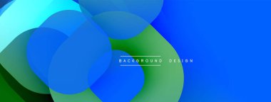 Soyut arkaplan özellikleri üst üste biniyor. Renkler parlak mavi, turkuaz ve taze yeşile kadar değişiyor. Modern tasarım akıcılığı, derinliği, basitliği çağrıştırıyor.