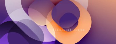 Üst üste binen yuvarlak şekilli soyut kompozisyon. Renkler koyu mordan sıcak turuncuya kadar değişir, dinamik görsel doku yaratır. Arka planlar için modern tasarım ögesi.