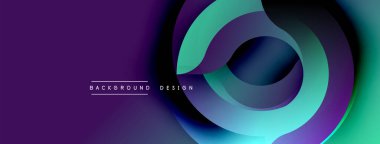 Soyut tasarım katmanlı daireler, canlı mor renkler baskın arkaplan. Turkuaz aksanlar dinamik görsel akış yaratır, modern estetik. Minimalist metin etiketleri arkaplan tasarımı.