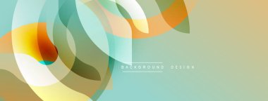 Soyut çiçek tasarımı. Üstüste binen yarı saydam şekiller yumuşak eğimler yaratır. Renkler yeşiller, portakallar, sarılar, maviler. Dijital projeler için modern arkaplan.