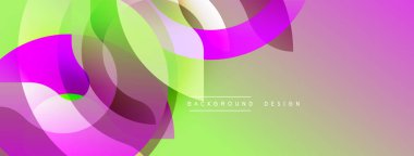 Soyut renkli arkaplan. Üst üste binen şekiller dinamik bileşim yaratır. Gradyan renkler düzgün bir şekilde harmanlanarak canlı bir görsel deneyim sunuyor. Modern tasarım ögesi.
