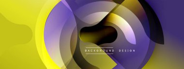 Soyut sıvı şekiller, canlı sarı, mor renkler. Modern tasarım üst üste binen katmanlar içeriyor, dinamik görsel efekt yaratıyor. Minimalist metin arkaplan tasarımı.