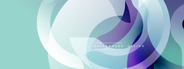 Soyut geometrik bileşim. Üst üste binen daireler, gradyanlar modern görsel efektler yaratır. Teal, mor renkler tasarıma hakim. Minimalist biçim, uygun arkaplan ögesi.