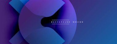 Soyut gradyan şekiller çakışıyor, dinamik görsel etki yaratıyor. Derin maviler, morlar kompozisyona hakim. Minimalist metin arka plan tasarımı okur. Modern estetik.