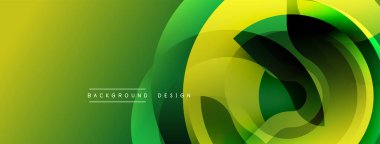 Soyut dinamik arkaplan. Üst üste binen daireler girdap etkisi yaratır. Yeşil tonlarda, sarı baskın kompozisyonda. Dijital projeler için modern tasarım ögesi.