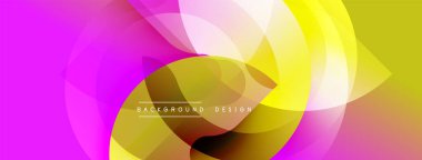 Soyut enerjik tasarım. Üst üste binen daireler dinamik bileşim yaratır. Renkler pembeden, sarıdan ve altından karışıyor. Dijital projeler için modern arkaplan.