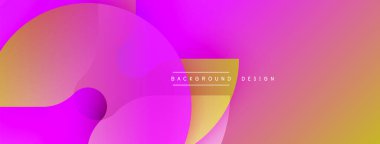 Soyut eğim arkaplanı. Üst üste binen şekiller dinamik bileşim yaratır. Pembe, mor, sarı renkler düzgün bir şekilde harmanlanır. Dijital projeler için modern tasarım ögesi.