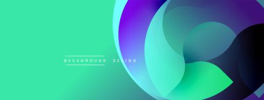 Soyut arka plan özellikleri üst üste binen dairesel şekiller. Renkler canlı turkuazdan koyu mora dönüşüyor. Modern tasarım akıcılığı, derinliği, görsel ilgiyi çağrıştırıyor.