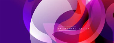 Soyut arkaplan özellikleri üst üste binen daireler, mordan pembeye doğru değişen gradyanlar, kırmızı renkler. Modern tasarım akıcılığı, dinamizmi, görsel ilgiyi çağrıştırıyor.