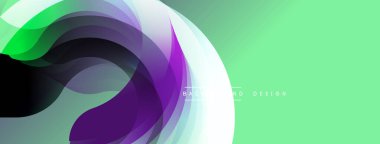 Soyut akışkan şekiller, canlı renklerin karışımı. Yeşil, mor, siyah gradyanlar dinamik görsel efekt yaratır. Arkaplan ve sunumlar için modern tasarım ögesi.