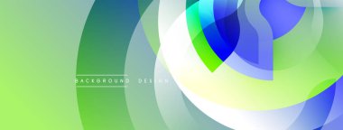 Soyut tasarım özellikleri üst üste binen daireler, gradyanlar. Renkler arasında yeşil, mavi, beyaz. Modern estetik, arka planlar ve sunumlar için uygun. Düz geçişler dinamik görsel efekt yaratır.