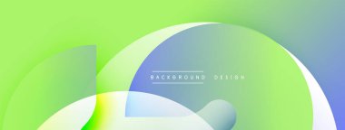 Soyut gradyanlar dinamik kompozisyon oluşturur. Üst üste binen şekiller derinlik ve hareket olduğunu gösteriyor. Açık renkler baskın, taze, modern estetik sunuyor. Minimalist tasarım renk geçişlerini vurguluyor.