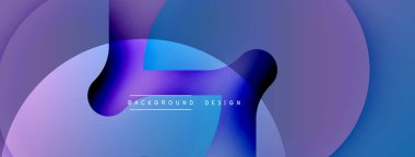 Soyut sıvı şekilleri örtüşür, canlı gradyanlar yaratır. Mor, mavi renkler kompozisyona hakim. Arka planlar ve sunumlar için modern tasarım ögesi uygun. Minimalist estetik.
