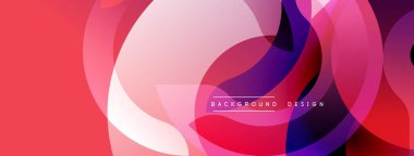 Üst üste binen daireler, canlı gradyanlar içeren soyut kompozisyon. Pembe, mor renkler tasarıma hakim. Modern estetik, uygun arka plan elementi. Minimalist metin mevcut.