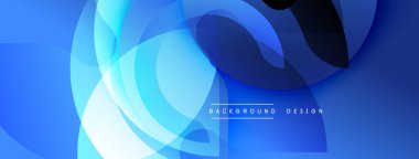 Soyut mavi arkaplan, üst üste binen daireler, gradyanlar, düzgün şekiller. Modern tasarım akıcılık, derinlik ve görsel ilgiyi çağrıştırıyor. Minimum metin arkaplan tasarımı okur.