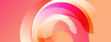 Soyut tasarım üst üste binen dairesel katmanlar içerir. Sıcak renk paleti turuncu, pembe ve sarı tonlarını içerir. Yumuşak eğimler pürüzsüz geçişler yaratır, modern estetik. Arkaplan metni arkaplan tasarımı okur.