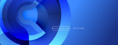 Soyut mavi katmanlar dinamik dairesel bileşim oluşturur. Dereceli gölgeler derinlik sunar, modern estetik. Özgeçmiş ve sunumlar için uygun minimalist tasarım.