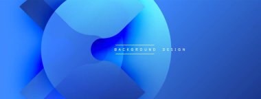 Soyut mavi arkaplan. Üst üste binen şekiller dinamik bileşim yaratır. Dereceli gölgeler derinlik sunar, modern estetik. Çeşitli projeler için minimalist tasarım.