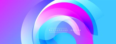 Soyut arkaplan özellikleri üst üste binen dairesel katmanlar. Renkler mordan maviye geçerek dinamik görsel efekt yaratır. Çeşitli projeler için modern tasarım ögesi.
