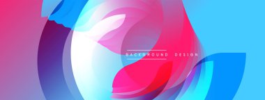 Soyut canlı tasarım, üst üste binen daireler, akışkan şekiller. Renkler harmanlanmış pembe, mavi, morartıcı dinamik görsel deneyim. Modern estetik, uygun arka planlar.